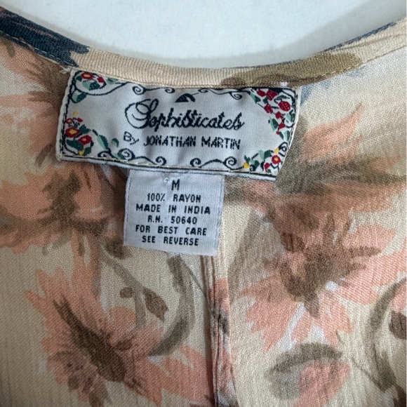 Earthbound Floral Boho Romper Puff Sleeve Button Front Women M - Picture 6 of 11